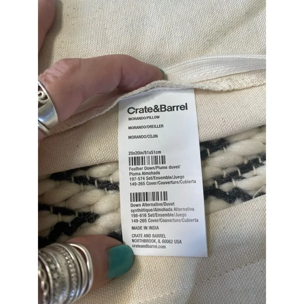 2 Crate & Barrel Cream/Black Textured Large Throw Pillow Covers 20x20